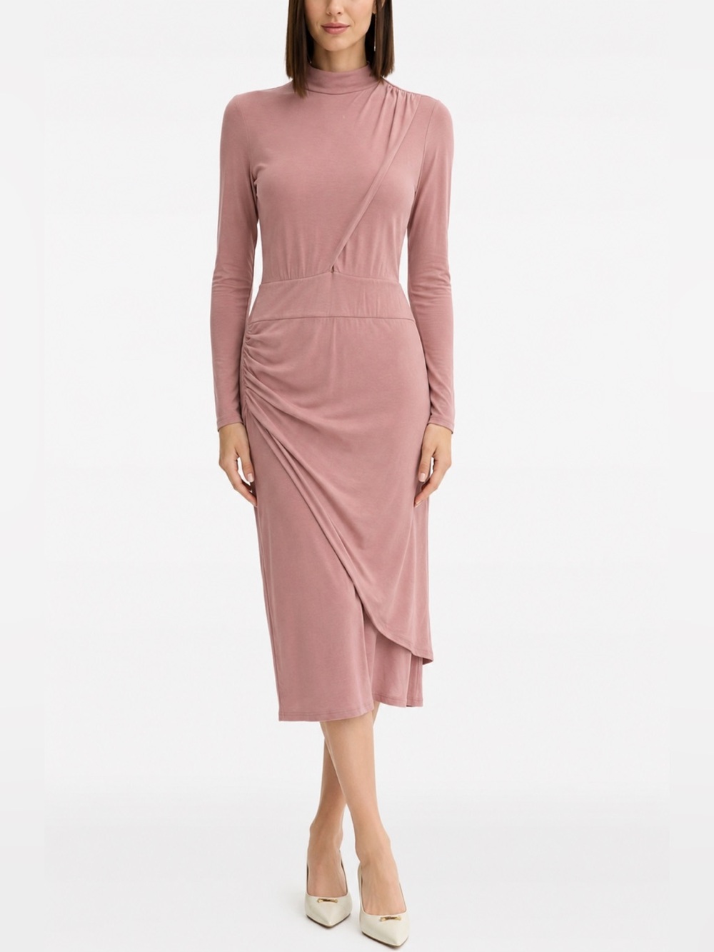 Marciano by Guess Soft Pink Ruched Draped Wrap Top Long Sleeve Dress Size M